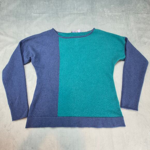 Cullen Women's Colorblock Turquoise & Blue Cashmere Sweater Size L - Picture 1 of 6